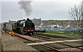 A steam engine outside Whitby Station