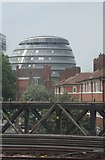 TQ3379 : City Hall from aboard a train on the approach to London Bridge Railway Station SE1 by Robin Sones