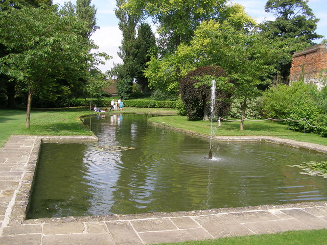 Fountain at end of formal moat