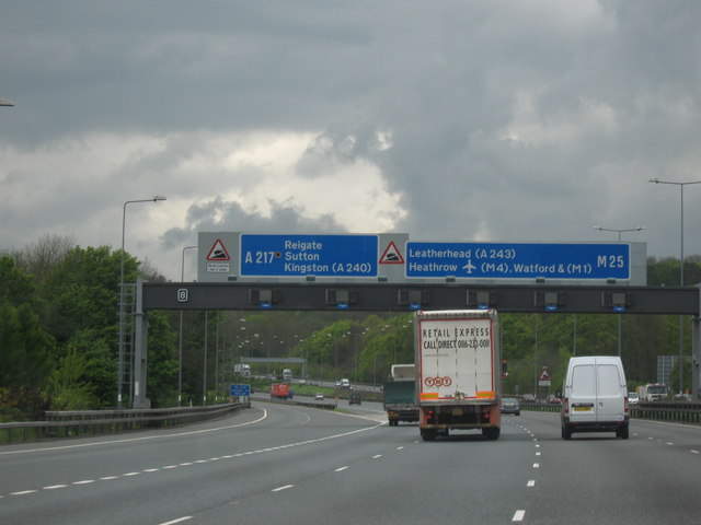 M25 Motorway, Westbound, Junction 8 For The A217