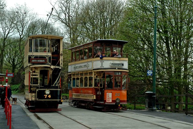 Sheffield 74 & Glasgow 22 passing at Wakebridge on the Crich Tramway