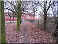 Frederick Road passes the end of a footpath into Peel Park