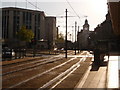 Sheffield: looking into the sun at Castle Square