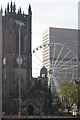 Manchester - the cathedral, the wheel and the shopping centre.