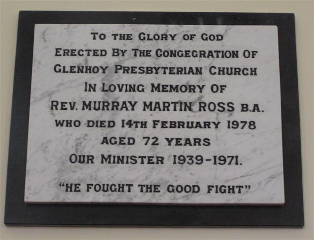 Plaque, Glenhoy Church