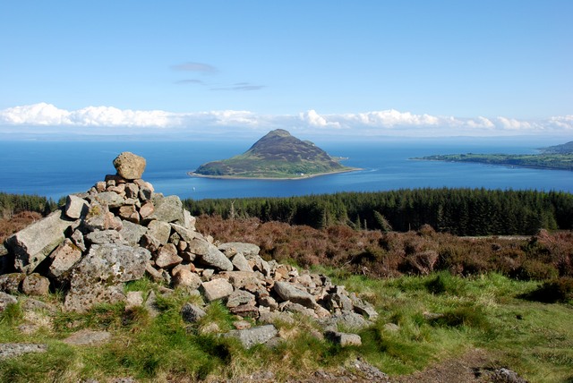 Cairn and view towards Holy Isle