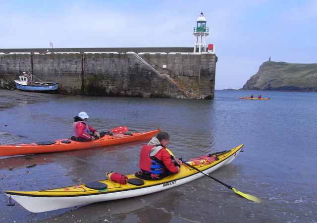 Kayaks leaving Port Erin near the jetty