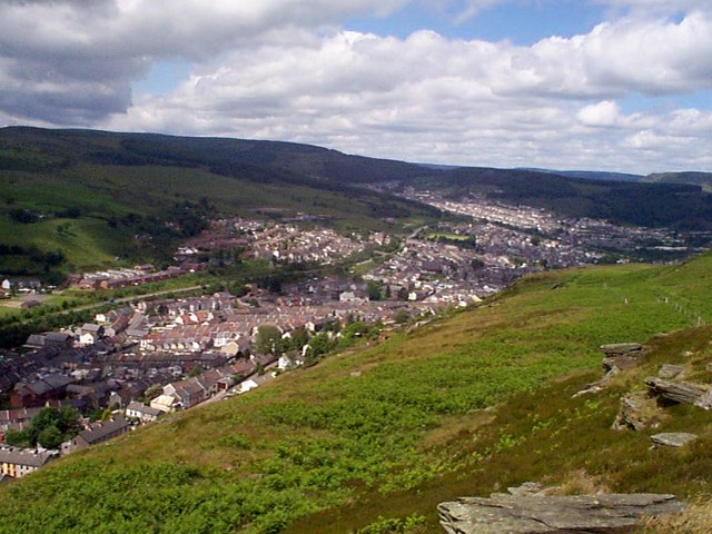 Mynydd Y Dinas to Clydach Vale with Tonypandy and Pen y Graig in the foreground
