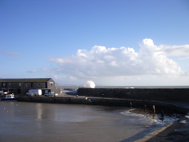 Bright but blowing at The Cobb, Lyme Regis