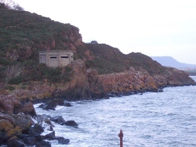 Pillbox and coastline at Braefoot Point