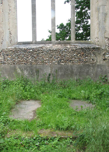 The ruined church of St Mary - ledger slabs on chancel floor