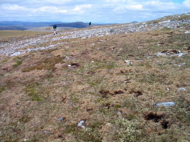 Heather, moss, and scree on the lower slopes of Tom a' Chòinnich