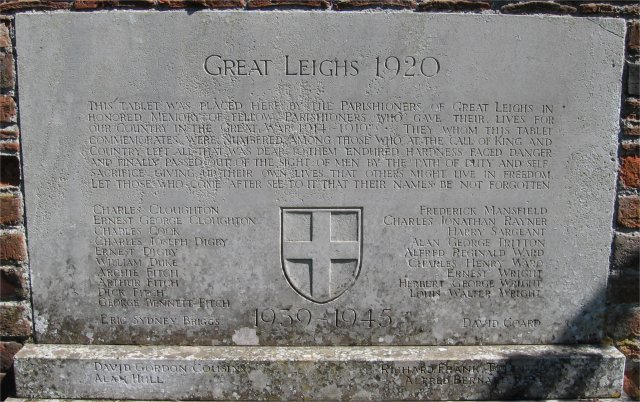 War Memorial, St Mary the Virgin Church, Great Leighs, Essex
