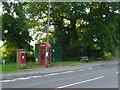 Colehill: postbox № BH21 32 and phone, Wimborne Road