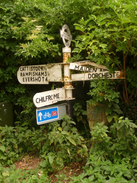 Cattistock: signpost opposite St. Helens Lane