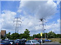 Electricity pylons crossing Tesco Car Park Copdock