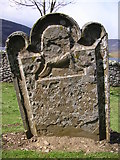 NO4380 : Inscription on old headstone, Loch Lee side by Karl and Ali