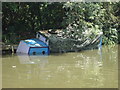 Partially sunk narrowboat on the Grand Union Canal