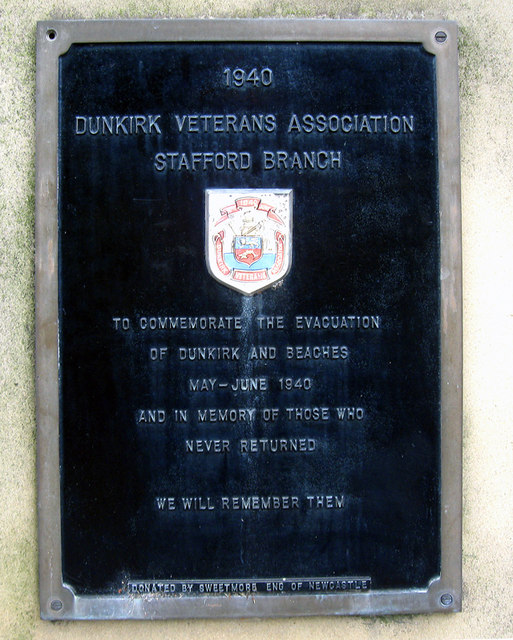Dunkirk Memorial Plaque, Stafford War Memorial