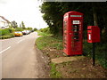 Marnhull: postbox № DT10 43 and phone, Stoney Lawn