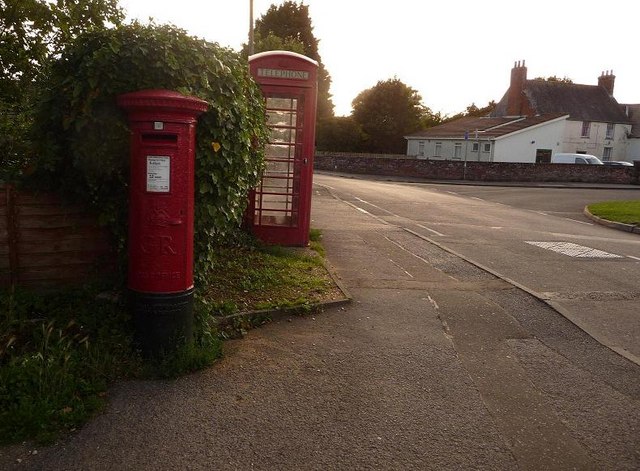 Burton: postbox № BH23 38 and phone, Footners Lane