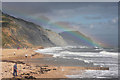 SY3692 : Rainbow at Charmouth Beach by Bob Jones