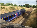 A class 125 passes under Stowford Bridge