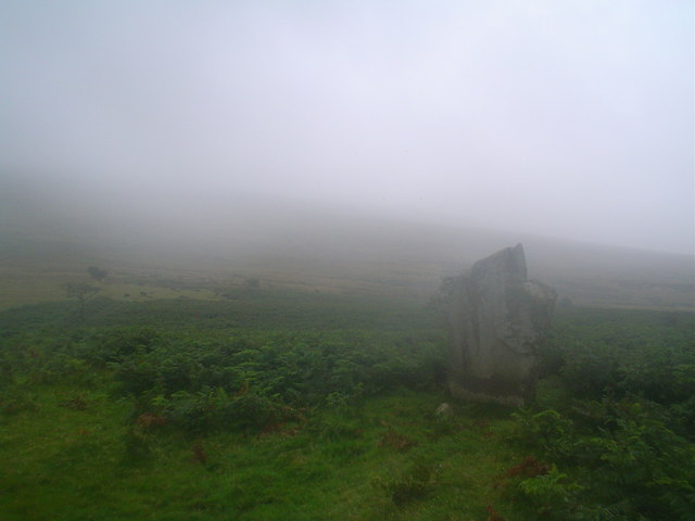 Lonely Standing Stone in mist and rain