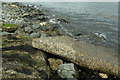 Remains of sea defence, below the A1 north of Ballygalley