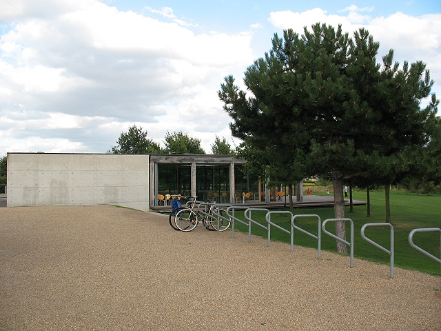 Cafe and cycle parking, Thames Barrier Gardens