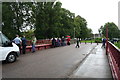 Flood watchers on the old bridge at Borough Briggs