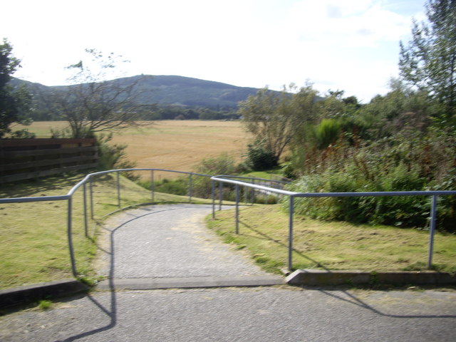 A footpath to a footbridge over the Tarland Burn