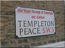 TQ2578 : Defaced streetsign, Templeton Place SW5 by Robin Sones