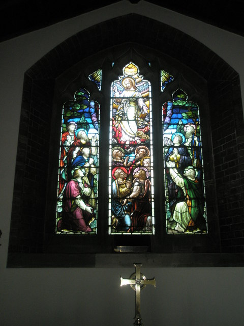 Stained glass window above the side altar at St James, Milton