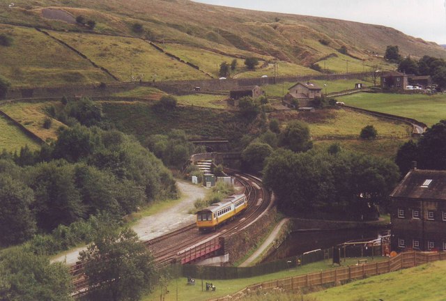 Railway and canal meet at Marsden, West Yorkshire