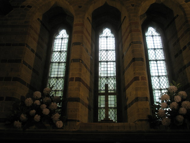 Windows above the altar at St James, Clanfield