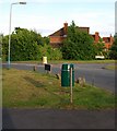 Litter bin by the roundabout at the junction of Royal West Kent Avenue & The Ridgeway, Cage Green, Tonbridge