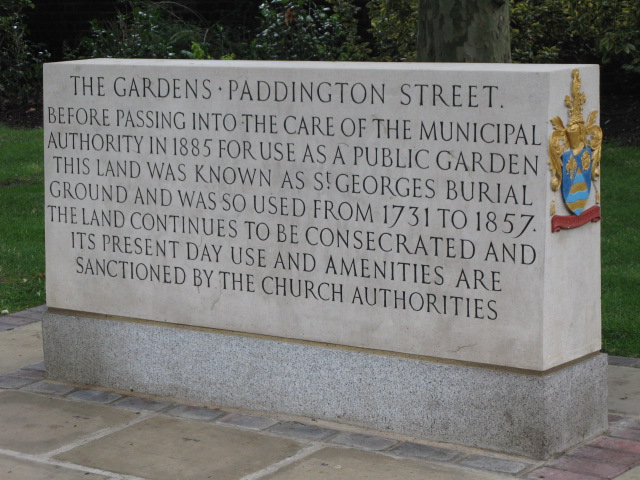 Inscribed stone re Paddington Street Garden, W1