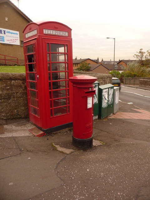 Falkirk: postbox № FK1 103 and phone, High Station Road