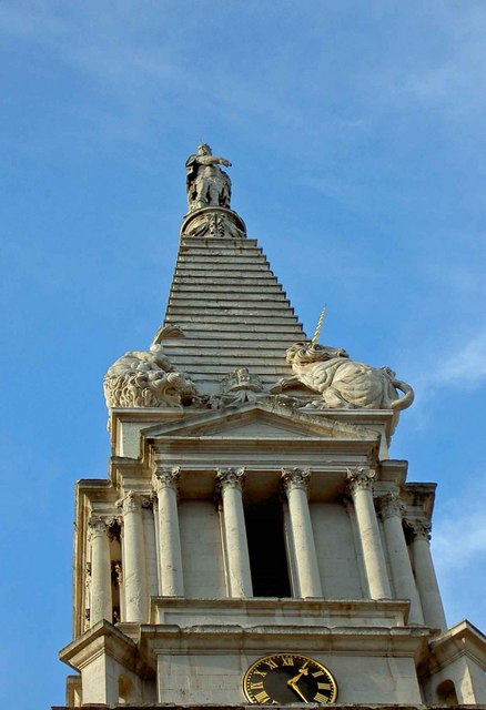 The tower and unicorn of St. George's Church, Bloomsbury, London
