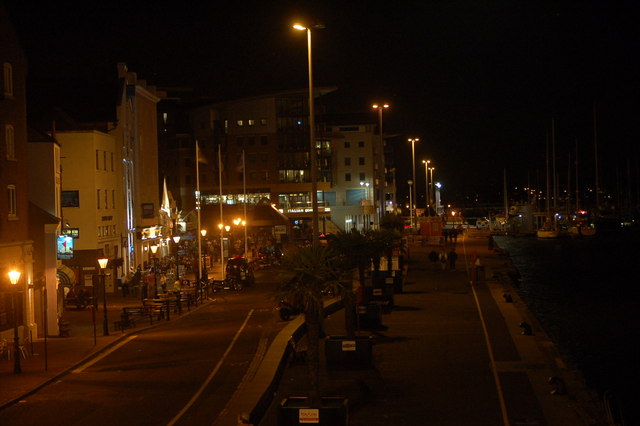 Poole Quay at night.