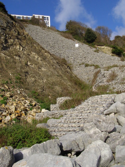 Reinforced cliff in Durlston Bay