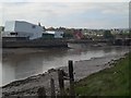 Riverfront Theatre and the west bank of the Usk