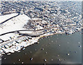 Aerial view of Old Leigh in the snow