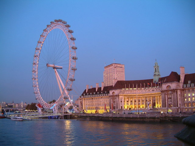 London Eye and County Hall at dusk