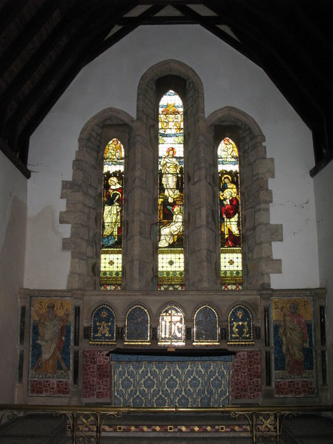 Bywell St. Andrew - altar, Victorian reredos, and chancel east end windows