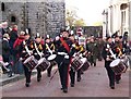 Quick March along Pen Deitsh - Drum Major and Corps of Drums heading the Remembrance Day Parade