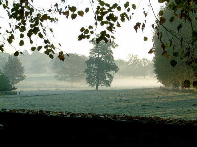 Misty view of Easton Neston Park