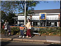 Shoppers, outside the new Aldi supermarket, in St Thomas