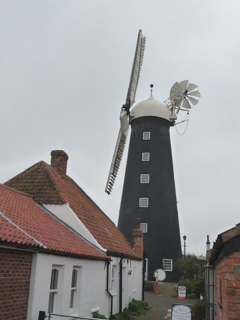 Waltham windmill and the nearby shops